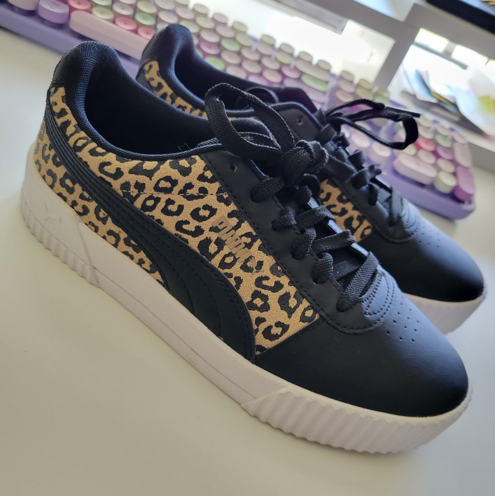 Puma Carina Black & Leopard Sneakers - Size 7
